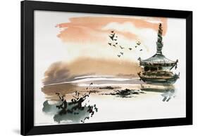 China Landscape with Pagoda-Trends International-Framed Poster