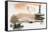 China Landscape with Pagoda-Trends International-Framed Stretched Canvas