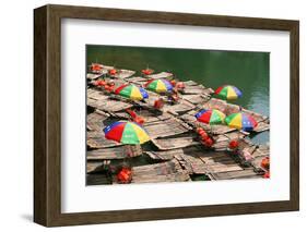 China, Li River, Rafts with Colourful Sunshades-Catharina Lux-Framed Photographic Print