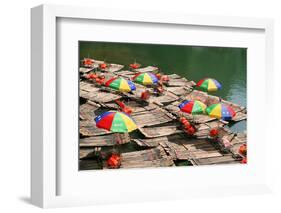 China, Li River, Rafts with Colourful Sunshades-Catharina Lux-Framed Photographic Print