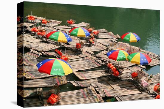 China, Li River, Rafts with Colourful Sunshades-Catharina Lux-Stretched Canvas