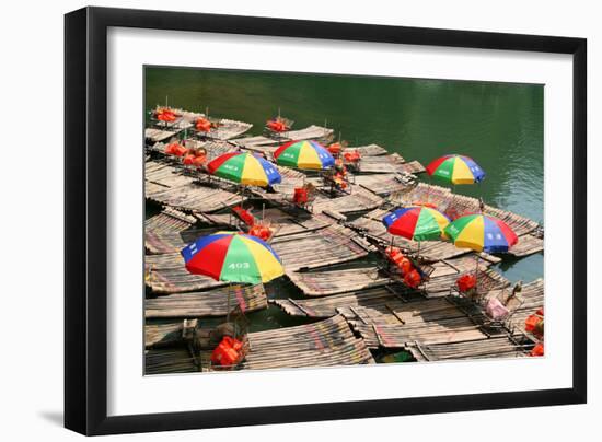 China, Li River, Rafts with Colourful Sunshades-Catharina Lux-Framed Photographic Print