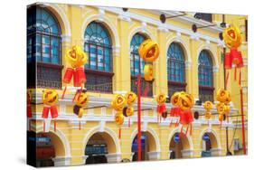 China, Macau, Tile Covered Streets at Chinese New Year-Terry Eggers-Stretched Canvas