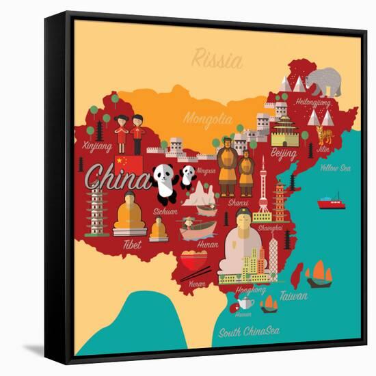 China Map and Travel.China Landmark Eps 10 Format-Sajja-Framed Stretched Canvas