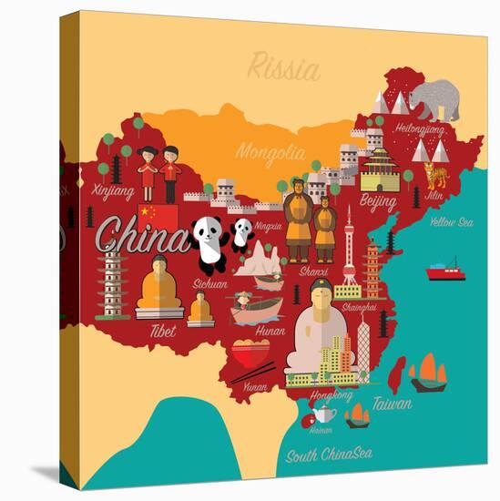 China Map and Travel.China Landmark Eps 10 Format-Sajja-Stretched Canvas