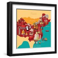 China Map and Travel.China Landmark Eps 10 Format-Sajja-Framed Art Print