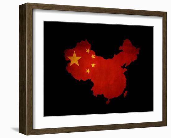 China Outline Map with Grunge Flag-Veneratio-Framed Art Print