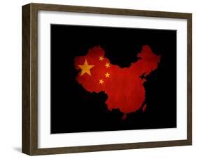 China Outline Map with Grunge Flag-Veneratio-Framed Art Print