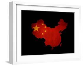 China Outline Map with Grunge Flag-Veneratio-Framed Art Print