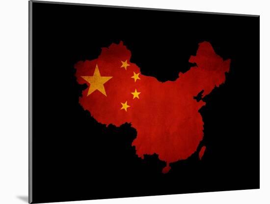 China Outline Map with Grunge Flag-Veneratio-Mounted Art Print