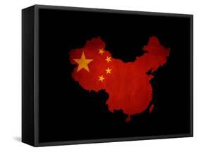 China Outline Map with Grunge Flag-Veneratio-Framed Stretched Canvas