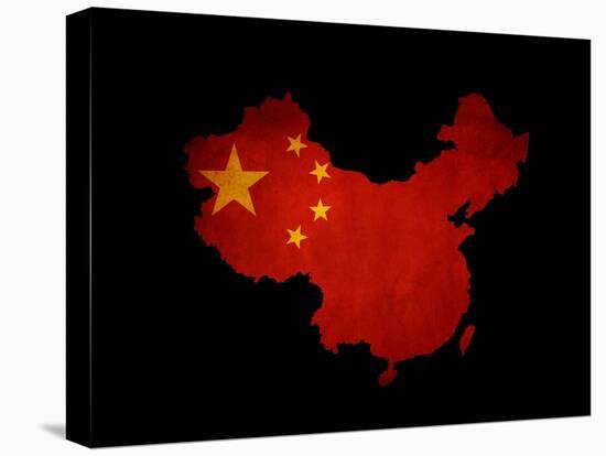 China Outline Map with Grunge Flag-Veneratio-Stretched Canvas
