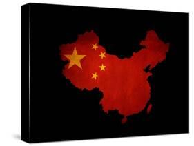 China Outline Map with Grunge Flag-Veneratio-Stretched Canvas