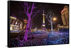China, Shanghai. Artistic Light Display at Night-Jaynes Gallery-Framed Stretched Canvas