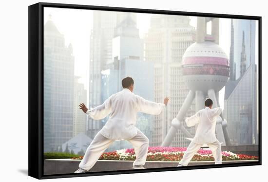 China, Shanghai. Chinese Men Practising Tai Chi on the Bund (Mr)-Matteo Colombo-Framed Stretched Canvas