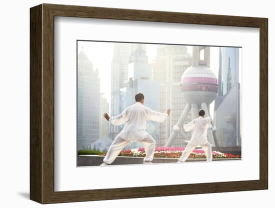 China, Shanghai. Chinese Men Practising Tai Chi on the Bund (Mr)-Matteo Colombo-Framed Photographic Print