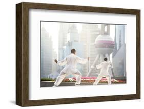 China, Shanghai. Chinese Men Practising Tai Chi on the Bund (Mr)-Matteo Colombo-Framed Photographic Print