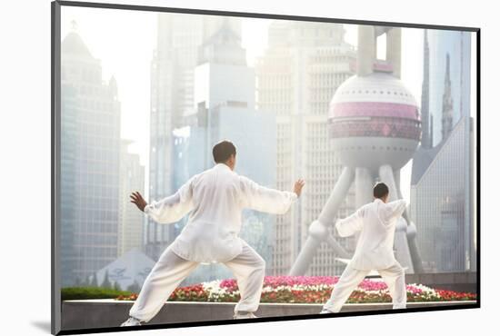 China, Shanghai. Chinese Men Practising Tai Chi on the Bund (Mr)-Matteo Colombo-Mounted Photographic Print