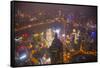 China, Shanghai. Downtown Buildings at Night-Jaynes Gallery-Framed Stretched Canvas