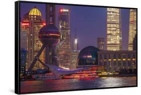 China, Shanghai. Downtown Buildings at Night-Jaynes Gallery-Framed Stretched Canvas