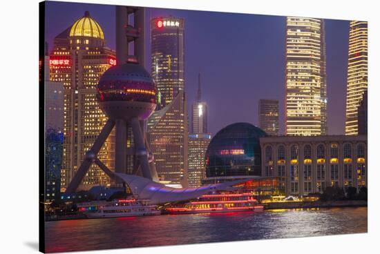 China, Shanghai. Downtown Buildings at Night-Jaynes Gallery-Stretched Canvas