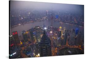 China, Shanghai. Downtown Buildings at Night-Jaynes Gallery-Stretched Canvas