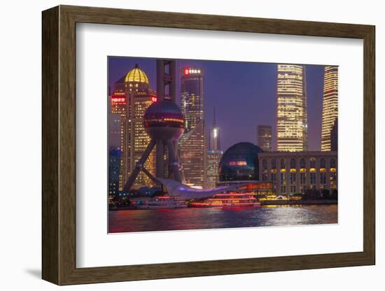 China, Shanghai. Downtown Buildings at Night-Jaynes Gallery-Framed Photographic Print