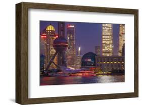 China, Shanghai. Downtown Buildings at Night-Jaynes Gallery-Framed Photographic Print