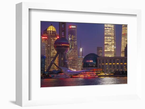 China, Shanghai. Downtown Buildings at Night-Jaynes Gallery-Framed Photographic Print