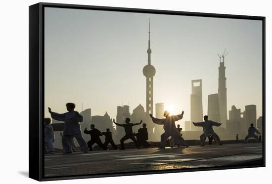 China, Shanghai, Martial Arts Group Practicing Tai Chi at Dawn-Paul Souders-Framed Stretched Canvas