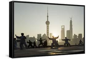 China, Shanghai, Martial Arts Group Practicing Tai Chi at Dawn-Paul Souders-Framed Stretched Canvas