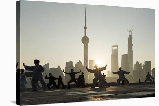 China, Shanghai, Martial Arts Group Practicing Tai Chi at Dawn-Paul Souders-Stretched Canvas