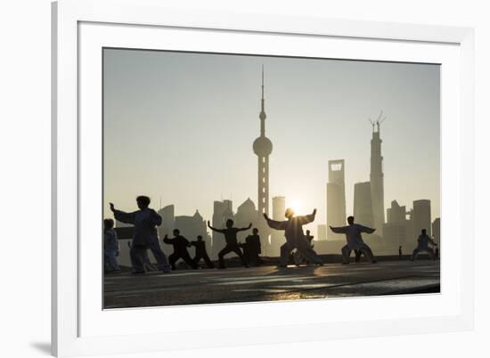 China, Shanghai, Martial Arts Group Practicing Tai Chi at Dawn-Paul Souders-Framed Photographic Print