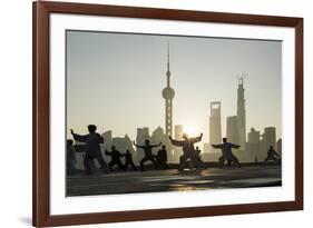 China, Shanghai, Martial Arts Group Practicing Tai Chi at Dawn-Paul Souders-Framed Photographic Print