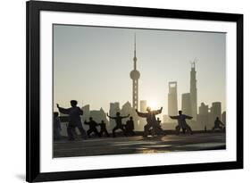 China, Shanghai, Martial Arts Group Practicing Tai Chi at Dawn-Paul Souders-Framed Photographic Print