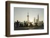 China, Shanghai, Martial Arts Group Practicing Tai Chi at Dawn-Paul Souders-Framed Premium Photographic Print