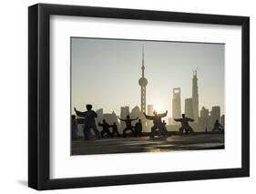 China, Shanghai, Martial Arts Group Practicing Tai Chi at Dawn-Paul Souders-Framed Premium Photographic Print