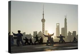 China, Shanghai, Martial Arts Group Practicing Tai Chi at Dawn-Paul Souders-Stretched Canvas