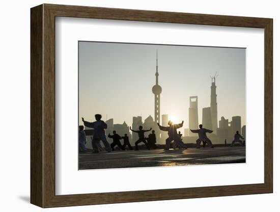 China, Shanghai, Martial Arts Group Practicing Tai Chi at Dawn-Paul Souders-Framed Photographic Print