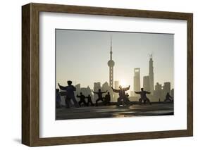 China, Shanghai, Martial Arts Group Practicing Tai Chi at Dawn-Paul Souders-Framed Photographic Print