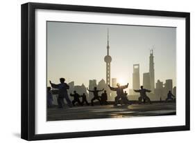 China, Shanghai, Martial Arts Group Practicing Tai Chi at Dawn-Paul Souders-Framed Photographic Print