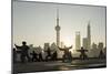 China, Shanghai, Martial Arts Group Practicing Tai Chi at Dawn-Paul Souders-Mounted Photographic Print