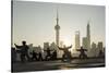 China, Shanghai, Martial Arts Group Practicing Tai Chi at Dawn-Paul Souders-Stretched Canvas