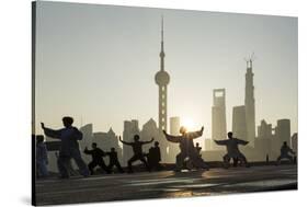 China, Shanghai, Martial Arts Group Practicing Tai Chi at Dawn-Paul Souders-Stretched Canvas