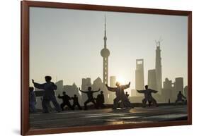 China, Shanghai, Martial Arts Group Practicing Tai Chi at Dawn-Paul Souders-Framed Photographic Print