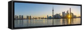 China, Shanghai, Pudong District, Skyline of the Financial District across Huangpu River at Sunrise-Alan Copson-Framed Stretched Canvas