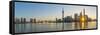 China, Shanghai, Pudong District, Skyline of the Financial District across Huangpu River at Sunrise-Alan Copson-Framed Stretched Canvas