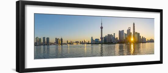 China, Shanghai, Pudong District, Skyline of the Financial District across Huangpu River at Sunrise-Alan Copson-Framed Photographic Print