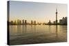 China, Shanghai, Pudong District, Skyline of the Financial District across Huangpu River at Sunrise-Alan Copson-Stretched Canvas