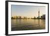 China, Shanghai, Pudong District, Skyline of the Financial District across Huangpu River at Sunrise-Alan Copson-Framed Photographic Print